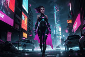 In the heart of a neon-soaked cyberpunk city, she stood, a captivating figure amidst the chaotic symphony of flickering lights and blaring sirens. Clad in sleek, metallic attire that caught the vibrant hues of the cityscape, she exuded an aura of confidence and rebellion. Dark hair cascaded over her shoulders, a stark contrast to the electric glow of the urban backdrop. Her eyes, subtly enhanced with cybernetic flickers, held a mystery that mirrored the enigma of the futuristic sprawl around her. With a grace that defied the chaotic landscape, she moved, her every step a testament to the fusion of human spirit and technological prowess. Amidst towering skyscrapers and holographic billboards, she stood as a living embodiment of beauty amidst the controlled chaos of the cyberpunk world.