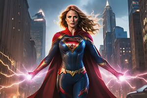 Amidst a cityscape of towering skyscrapers and neon-lit streets, chaos brews—a scene set for our formidable female superhero to emerge. With a flash of light and a rush of wind, she descends from the sky, a vision of power and valor. Her costume, a blend of sleek design and resilient armor, gleams under the city lights, a symbol of unwavering strength. She moves with an agile grace, each step a testament to her prowess. Her cape billows behind her, a flowing emblem of determination that dances with the rhythm of her movements. Eyes, bright and focused, scan the cityscape for signs of trouble. Her gaze holds a steely resolve, a reflection of her commitment to protect and defend. The city's cries for help echo in her ears, guiding her toward the heart of the turmoil. With lightning speed, she springs into action, a force to be reckoned with. Her abilities, honed through dedication and training, manifest in awe-inspiring displays of power. Whether it's superhuman strength, dazzling agility, or a mastery of elements, she wields her gifts with a sense of responsibility. In the heat of battle, she stands unwavering—a beacon of hope amidst the chaos, a guardian determined to shield the innocent from harm. Her actions are swift and decisive, calculated yet fueled by a deep-seated compassion for those in need. The city witnesses her bravery firsthand, as she faces adversaries with unwavering resolve, never faltering in her mission to defend the vulnerable and uphold justice. In this urban symphony of turmoil and heroism, she is not just a superhero; she's a symbol of courage, resilience, and unwavering determination—a protector whose valor inspires hope in the darkest of moments.