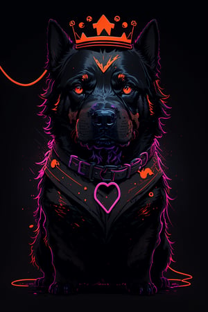 masterpiece, best quality, ultra high res, a cute rottweiler, animal, beautiful, visually stunning, elegant, incredible details, award-winning painting, high contrast, vector art, line art, splatter, flat color, color merge gradient, (dog:0.7), (dark black theme:1.2), (orange neon color), glowing, orange neon, crown, dog eyes, 