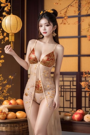 (masterpiece,best quality, ultra realistic,32k,RAW photo,detail skin, 8k uhd, dslr,high quality, film grain:1.5), Mid-Autumn Festival, not wearing clothes, Naked body.