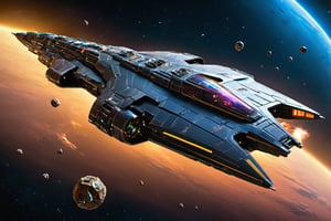 masterpiece,  pturbo,  1Spaceship, (finely detailed),  Galaxy,  planets,  Nexus,  glossy,  outer_space,  deep space,  zj,  extremely detailed CG unity 8k wallpaper,  cinematic lighting,  (glossy hull plating),  SpaceshipAI,  1 spaceship,  in deep space,  high res,  detailed cockpit,  glossy hull,  side angle view,  nebula in background,  side to side symmetrical,  symmetrical spaceship,  rectangle engines like Millennium Falcon,  Star Wars themed,  VCX-100 light freighter,  shaped like VCX-100 light freighter,  cinematic,  symmetrical faced star-ship,  Star ship,  CGI,  special effects,  VFX,  dynamic lighting,  fly by camera shot,  flattened shape,  heavy fighter,  realistic, 