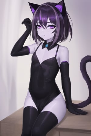 1boy,cat ears,purple eyes,black hair with true purple highlights,Femboy,femboy hooters