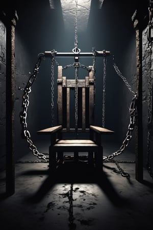 dark and gloomy torture chamber, basement, torture chair, ((X-cross BDSM frame)), chains, manacles, (hyper detailed), 8k hdr, high level of detail, many details, high quality, soft cinematic light, atmosphere gothic , dramatic atmospheric perspective