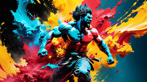 Triptych, Son Gokū hero, action poses, fierce battles, intense explosions of color paint, extreme close-ups, ultra-textured, 32K UHD, photo reality show, sharp focus