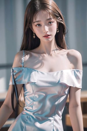 8k, masterpiece, best quality, realistic, sharp focus, , extremely detailed,see-through,skiny body,see through off shoulder dress