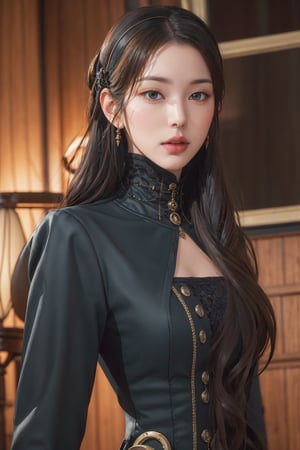 Perfect face, perfect body, perfect eyes, glamorous, gorgeous, delicate, romantic, Elizabethan woman, steampunk gothic romanticism, Harrison Fisher dark twist style, by Tokaito,fellajob,anime,jwy1