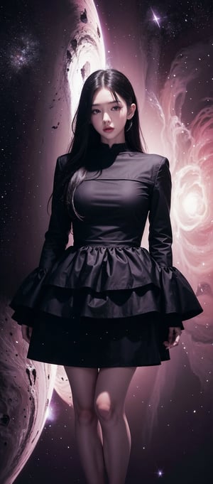 score_9,score_8_up,score_7_up,1girl,solo,looking at viewer,(abstract art:1.3),(dark theme:1.2),art,stylized,deep shadow,dark theme,cosmic dress,cosmic beauty,in space,nebula