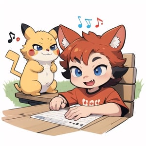 The avatar showcases a charming cartoon pikchu character seated on the grassy plains with a cheerful smile. white background,He wears a software developer's t-shirt, while the background seamlessly melds musical notes with lines of programming code, radiating a unique artistic aura.
white background,white background
,Hori,SAM YANG