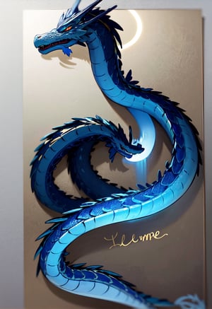 Cute asian dragon flying in the sky flying in the sky,Asian blue dragon flying across the vast ocean horizon, epic daylight, solo, dynamic angle,aw0k euphoric style, Text(“Welcome 2024”) is written in gold at the top left of the screen.,Cutetoo