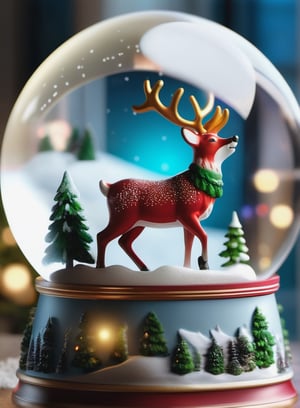 Intricate detailed, Cinematic composition, 8K, sharp focus, distinct_image, delicate and aesthetic, UHD, RAW, REAL WORLD, REALISTIC, Cinematic light, Ray_tracing, concept art, high quality,  (cell shading:1.2), snowglobe, snow globe, rudolph, glowing, simple_background,Snowglobe,more detail XL