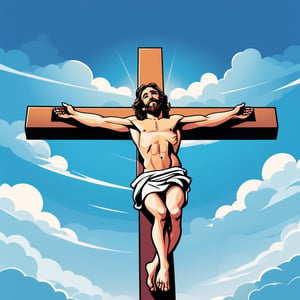 arafed image of a man on a cross with a sky background, a picture by Bernard Meninsky, shutterstock, unilalianism, jesus on the cross, jesus on cross, jesus christ on the cross, crucifixion, crucifix, shadow of the cross, jesus christ, the lord and savior, crucifixion of conor mcgregor, cross, holy,cute cartoon ,Flat vector art,Drawing of a little girl 