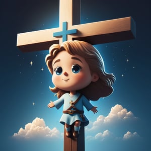 arafed image of a man on a cross with a sky background, a picture by Bernard Meninsky, shutterstock, unilalianism, jesus on the cross, jesus on cross, jesus christ on the cross, crucifixion, crucifix, shadow of the cross, jesus christ, the lord and savior, crucifixion of conor mcgregor, cross, holy,cute cartoon ,Flat vector art,Drawing of a little girl ,moonster