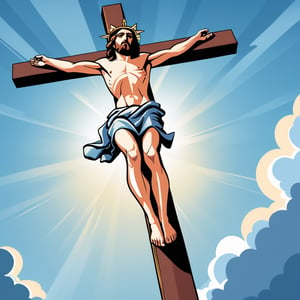 arafed image of a man on a cross with a sky background, a picture by Bernard Meninsky, shutterstock, unilalianism, jesus on the cross, jesus on cross, jesus christ on the cross, crucifixion, crucifix, shadow of the cross, jesus christ, the lord and savior, crucifixion of conor mcgregor, cross, holy,cute cartoon ,Flat vector art,Drawing of a little girl 