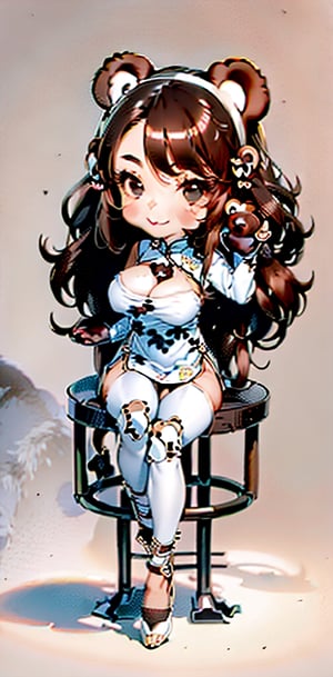 (((((sit down))))), (((chibi style))),masterpiece, (((best quality))), ((((white background)))), 1 girl, (((((the girl has  bear ears and dark brown long hair ))))), (smile), cyberpunk style, Fashion cheongs, enchanting gaze, beatiful legs, whole_body,mecha,  cheongsam,mecha, cheongsam, black leotard, cyberpunk, science fiction, cyborg, (oil shiny skin:1), (huge_boobs:1.1), chiseled, (hunperky:1), (hunperfect anatomy, prefecthand, dress, long fingeam, dynamic sexy pose,Fashion cheongsam,(ChibiChampions:1), (chibi:1)rs, 41 thumb), More Detail, (((Asian beauty face)))