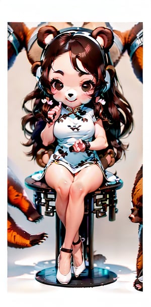 (((((sit down))))), (((chibi style))),masterpiece, (((best quality))), ((((white background)))), 1 girl, (((((the girl has  bear ears and dark brown long hair ))))), (smile), cyberpunk style, Fashion cheongs, enchanting gaze, beatiful legs, whole_body,mecha,  cheongsam,mecha, cheongsam, black leotard, cyberpunk, science fiction, cyborg, (oil shiny skin:1), (huge_boobs:1.1), chiseled, (hunperky:1), (hunperfect anatomy, prefecthand, dress, long fingeam, dynamic sexy pose,Fashion cheongsam,(ChibiChampions:1), (chibi:1)rs, 41 thumb), More Detail, (((Asian beauty face)))