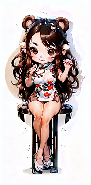 (((((sit down))))), (((chibi style))),masterpiece, (((best quality))), ((((white background)))), 1 girl, (((((the girl has  bear ears and dark brown long hair ))))), (smile), cyberpunk style, Fashion cheongs, enchanting gaze, beatiful legs, whole_body,mecha,  cheongsam,mecha, cheongsam, black leotard, cyberpunk, science fiction, cyborg, (oil shiny skin:1), (huge_boobs:1.1), chiseled, (hunperky:1), (hunperfect anatomy, prefecthand, dress, long fingeam, dynamic sexy pose,Fashion cheongsam,(ChibiChampions:1), (chibi:1)rs, 41 thumb), More Detail, (((Asian beauty face)))