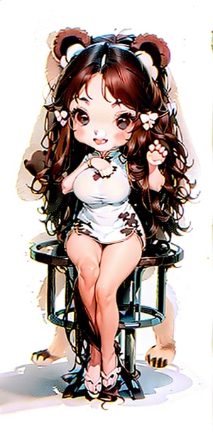 (((((sit down))))), (((chibi style))),masterpiece, (((best quality))), ((((white background)))), 1 girl, (((((the girl has  bear ears and dark brown long hair ))))), (smile), cyberpunk style, Fashion cheongs, enchanting gaze, beatiful legs, whole_body,mecha,  cheongsam,mecha, cheongsam, black leotard, cyberpunk, science fiction, cyborg, (oil shiny skin:1), (huge_boobs:1.1), chiseled, (hunperky:1), (hunperfect anatomy, prefecthand, dress, long fingeam, dynamic sexy pose,Fashion cheongsam,(ChibiChampions:1), (chibi:1)rs, 41 thumb), More Detail, (((Asian beauty face)))