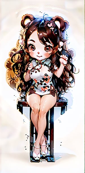 (((((sit down))))), (((chibi style))),masterpiece, (((best quality))), ((((white background)))), 1 girl, (((((the girl has  bear ears and dark brown long hair ))))), (smile), cyberpunk style, Fashion cheongs, enchanting gaze, beatiful legs, whole_body,mecha,  cheongsam,mecha, cheongsam, black leotard, cyberpunk, science fiction, cyborg, (oil shiny skin:1), (huge_boobs:1.1), chiseled, (hunperky:1), (hunperfect anatomy, prefecthand, dress, long fingeam, dynamic sexy pose,Fashion cheongsam,(ChibiChampions:1), (chibi:1)rs, 41 thumb), More Detail, (((Asian beauty face)))