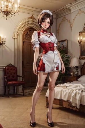 (4k), (masterpiece), (best quality),(extremely intricate), (realistic), (sharp focus), (cinematic lighting), (extremely detailed), hdr

full body, (busty maid), maid outfit, skirt is tiny, tiny skirt, ((short_white_skirt)), ((small_white_blouse)), ((brown_hair)), american girl, castle bedroom, shy, timid, (blushing) AdaWongRE,realhands, old bedroom, ((castle bedroom)), standing shyly
