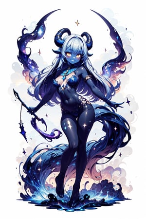 ,Celestia , goat horns , blue skin ,Girl ,more detail,full_body 