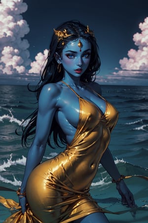 ,perfecteyes,women,Ocean Lady,An eye in the middle of the forehead,Otosotski's eyes,golden blue dress,blue skin