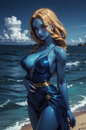 ,perfecteyes,women,Ocean Lady,An eye in the middle of the forehead,Otosotski's eyes,golden blue dress,blue skin