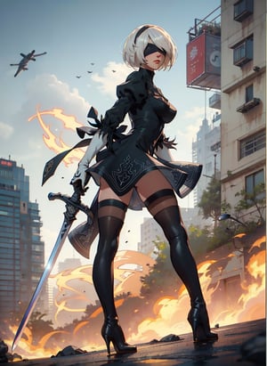 ilustration of badass 2B from Nier Automata,  action pose with her sword, long black boots, cyberpunk city, digital illustration,  comic style,  stunning background,  approaching perfection,  dynamic,  highly detailed,  artstation,  concept art,  smooth,  sharp focus,  illustration,  art by Carne Griffiths and Wadim Kashin,  trending on artstation,  sharp focus,  studio photo,  intricate details,  highly detailed
Negative prompt: EasyNegative
Steps: 23, Sampler: Euler a, CFG scale: 7.0, Seed: 1219203566, Size: 512x768, Model: 600, Denoising strength: 0.25, Clip skip: 2, ENSD: 31337, TI hashes: easynegative, Version: v1.6.0.21-2-g18ca1f3
Used Embeddings: easynegative,n_2b,yorha no. 2 type b