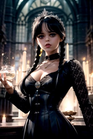 photo, gothic art, abstract:1.5, upper body, 1girl,  long hair, gothic dress, colorful:1.5, symmetrical, masterpiece, 8k, very detailed, charming, sensual, mysterious, centered, lace patterns, flames, 8k,Jenna Ortega ,Whandinha ,Wednesday Addams