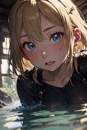 nsfw, Photorealistic image of astrid, caught in water drops, looking at the viewer, in the style of cryengine, pegi nicol macleod, realistic genre scenes, hauntingly beautiful narratives, ultra realistic, thomas saliot, close up,,cartoon ,Astrid Hofferson