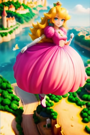 Peach_SMP, , memewaifu, 1girl, solo, dress, heels, curvy body, mushroom kingdom, castle, smile, masterpiece, highres, detailed foreground, mushroom field, jumping over a bridge,   ,princess_peach,Peach_SMP,floating in the air,xuer flies over,,,,cartoon ,3d,<lora:659111690174031528:1.0>,<lora:659111690174031528:1.0>