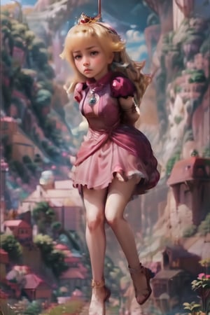 nsfw:1.2, Peach_SMP, , memewaifu, to, 1girl, solo, dress, heels, mushroom kingdom, castle, smile, masterpiece, highres, detailed foreground, mushroom field, arms behind back, bound, front view, rope, full body, hanging,  (feet off the ground:1.3), 1girl,,princess_peach,Peach_SMP,hanging,arms behind back,  suspension,<lora:659111690174031528:1.0>,<lora:659111690174031528:1.0>