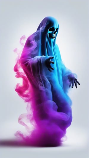 Vibrant ghost made with smoke - black background, vibrant, colorful 