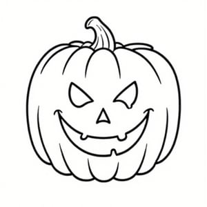 Black and white coloring book of a Pumpkin with a scary face 