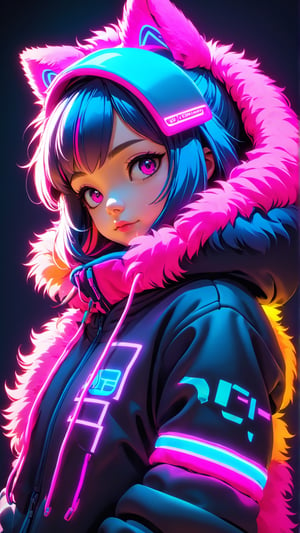 Anime girl, gamer, neon fur trim hoodie, neon style,Anime , 4K, HD