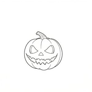 Black and white coloring book of a Pumpkin with a scary face 