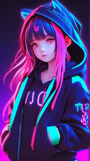 Anime girl, gamer, neon hoodie, neon style,Anime 