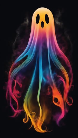 Vibrant colorful simple ghost made with smoke and a black dark back ground wallpaper