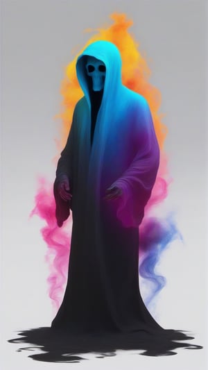 Vibrant ghost made with smoke - black black ground, vibrant, colorful 