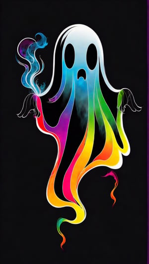 Vibrant colorful simple ghost made with smoke and a black dark back ground wallpaper