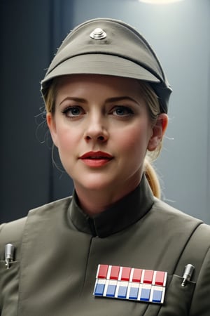 high contrast, (vibrant color:1.4), (muted colors, dim colors, soothing tones:0), cinematic lighting, ambient lighting, sidelighting, Exquisite details and textures, cinematic shot, Warm tone, (Bright and intense:1.2), wide shot

Melissa Joan Hart in dark olive gray imperialofficer uniform and hat, blonde hair in bun, pale skin, freckles