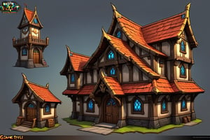 ((Hand Painted, Stylized, Cartoon, Game Prop, Concept Art, Stylized Textures, Hand Painted Textures, Cartoon, World of Warcraft style)), Stylized asset, Portrait, more detail XL, greg rutkowski, (world of warcraft style asset, artstation style, stylized station, 3d extrude style, flipped normals style), stylized prop,  cartoon, 3d, cartoon proportions (((Guild hall, game guild hall))), ,comic book