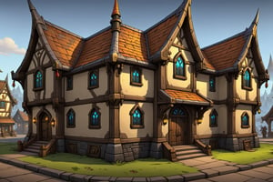 ((Hand Painted, Stylized, Cartoon, Game Prop, Concept Art, Stylized Textures, Hand Painted Textures, Cartoon, World of Warcraft style)), Stylized asset, Portrait, more detail XL, greg rutkowski, (world of warcraft style asset, artstation style, stylized station, 3d extrude style, flipped normals style), stylized prop,  cartoon, 3d, cartoon proportions (((Guild hall, game guild hall))), ,comic book