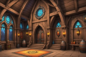 ((Hand Painted, Stylized, Cartoon, Game Prop, Concept Art, Stylized Textures, Hand Painted Textures, Cartoon, World of Warcraft style)), Stylized asset, Portrait, more detail XL, greg rutkowski, (world of warcraft style asset, artstation style, stylized station, 3d extrude style, flipped normals style), stylized prop,  cartoon, 3d, cartoon proportions, comic book, (((indoor, Guild hall, game guild hall))), 