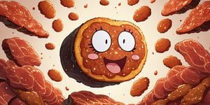 ((cartoon style)), fried Meat Background, anime, cute, simple_background