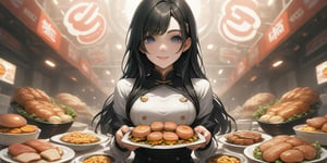 ((cartoon style)), fried Meat Background, anime, cute, simple_background