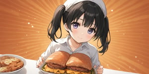 ((cartoon style)), fried Meat Background, anime, cute, simple_background