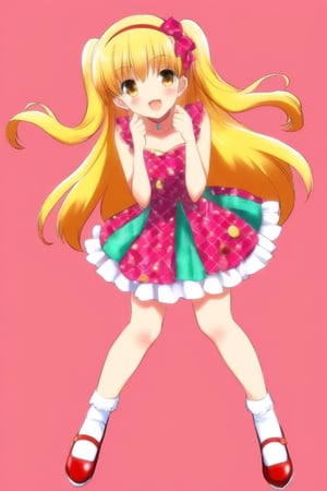 A cute girl Wearing a candy pattern dress, cute, candies, Japanese anime style