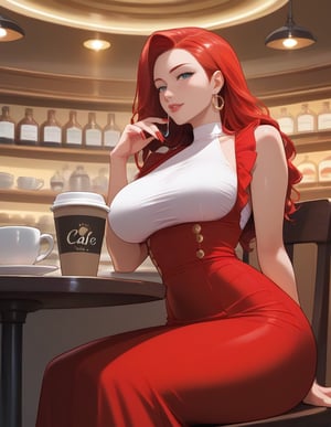 score_9, score_8_up, score_8, 

score_9, score_8_up, score_7_up,solo, 35mm photography, facing front, medium shot, highly detailed, high detail, sharp focus, woman sitting on chair leaning back, in the cafe with coffee on the table, source_anime,Overall, Detail bimbo, legs exposed, full lips,voluptuous, sexy, narrow waist, bright colors, dark skin, red lipstick, red long nails, fashion style, Bateau neck dress,bent over,from below, cafe, looking_at_viewer
,motherly