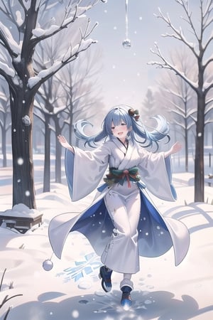 Christmas, Yuki-Onna, dancing, falling_snow, ice magic