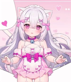 nyarutoru,Bow, cat ears, (tail), heart-shaped pupil, absolute field, white knee socks, slippers, catwoman, rabbit dolls.,Lolita fashion,((white headbands)),Pink ribbon on the temples,Bow hair band,large Bow on the chest,pink bow,Pale pink skirt,pleated skirt,((white hair)),medium long hair,pink pants,pink eyes,solo,((1 girl:2)),((white shirt)),((Lolita)),very short sleeves,walkinging,flat chest,Dew shoulder,forest,girl,manga